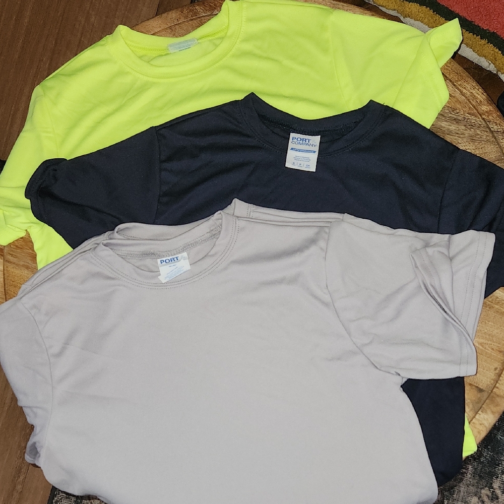 4 New Port and Company YS Tees - Yellow, Black, Light Gray